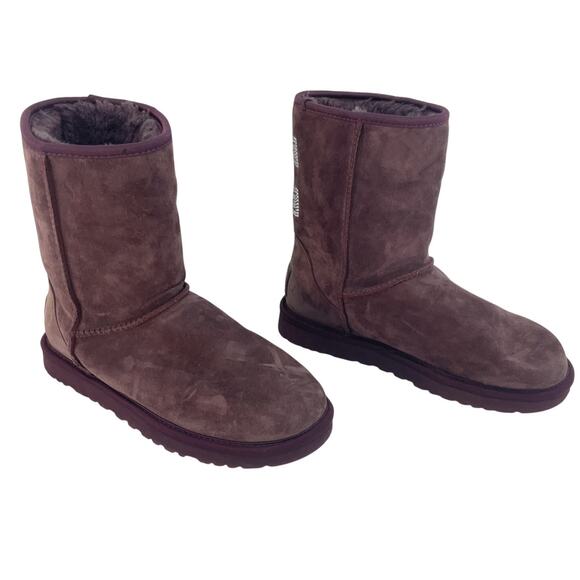Ugg Purple Suede Sheepskin Lined Shearling Swarovski Bow Boots Womens 7 Preowned - Picture 1 of 7